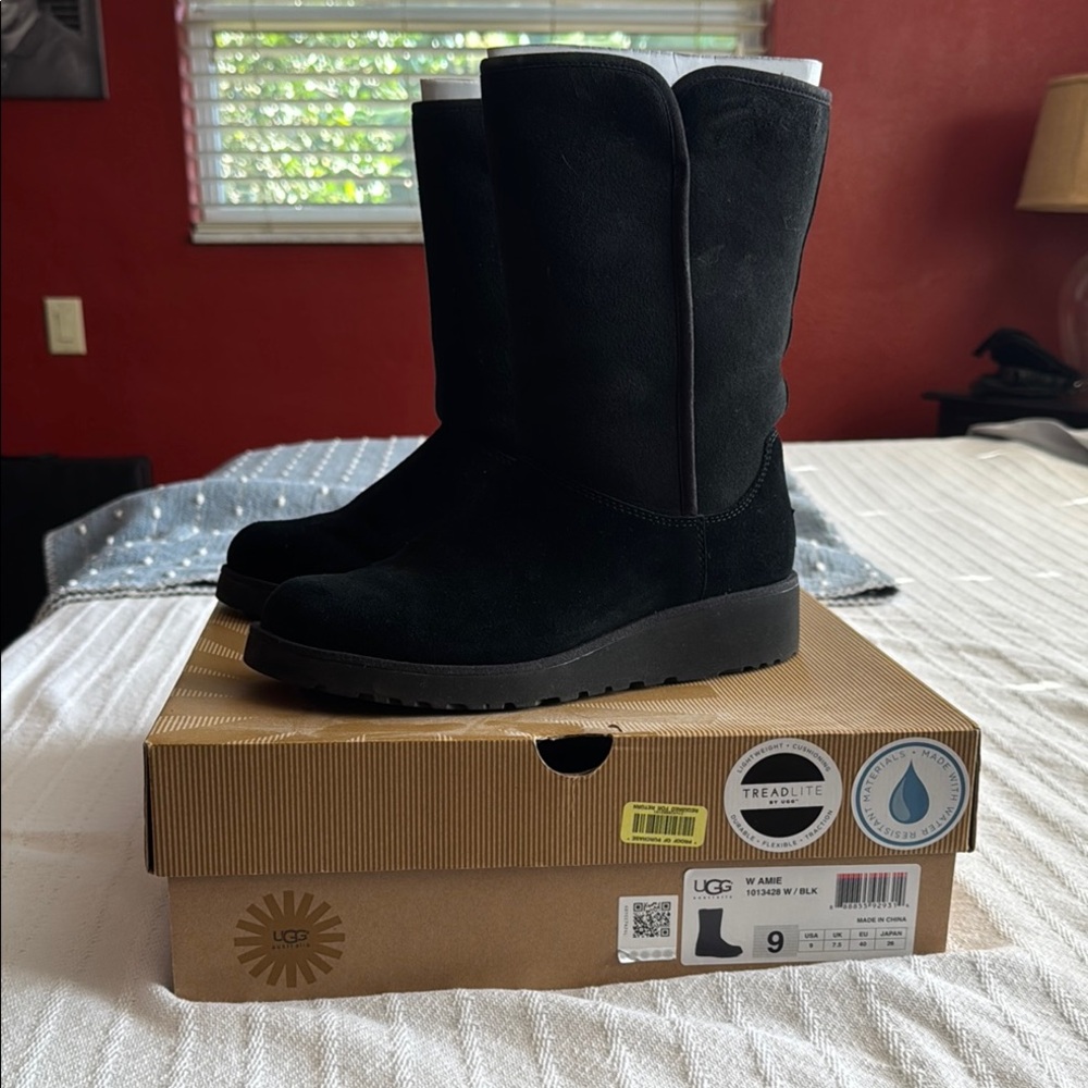 UGG W Amie Black Winter Boots Mid-Calf Pull-On - SLIM